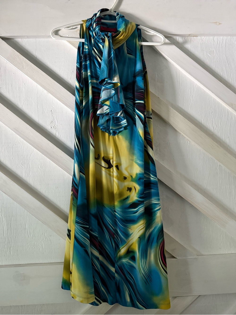 Blue & Yellow Tie-Neck Women's Dress